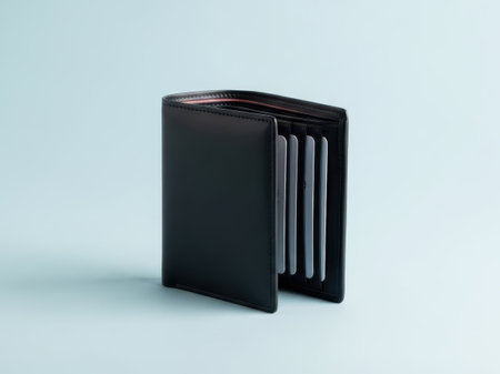 Black leather wallet, isolated on white backgroundの素材