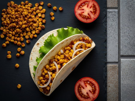Taco with chickpeas and vegetables isolated on white backgroundの素材