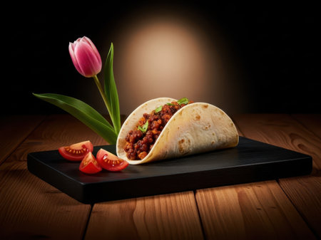 Taco with tulip isolated on white backgroundの素材