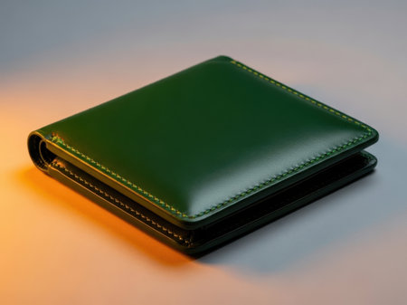 Green leather wallet isolated on white backgroundの素材