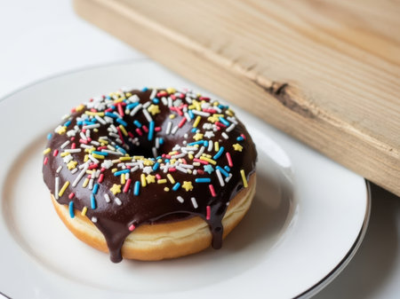 Chocolate donut with sprinkles isolated on white backgroundの素材