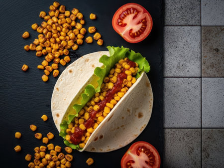 Veggie wrap with chickpeas and tomato isolated on white backgroundの素材