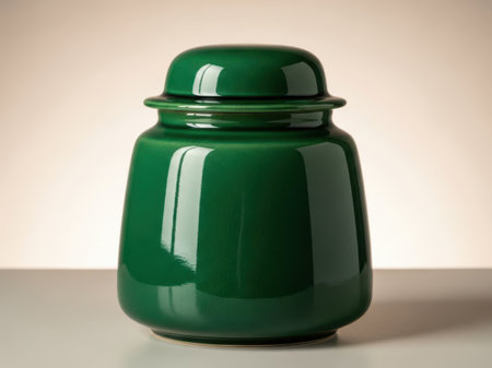 Green ceramic jar isolated on white backgroundの素材