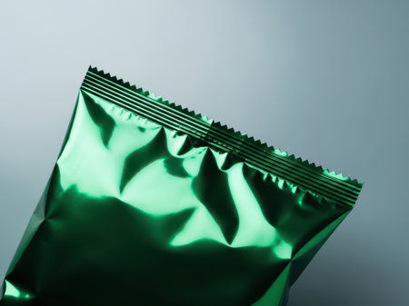 Green foil packet isolated on white backgroundの素材
