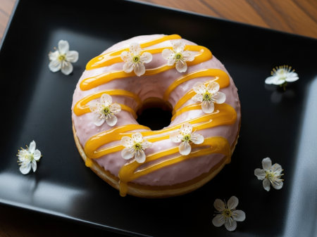 Delicious donut with floral toppings isolated on white backgroundの素材