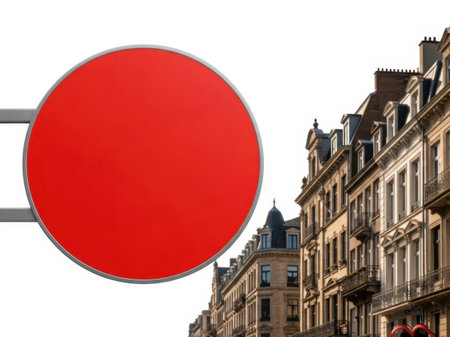 Red no entry sign isolated on white backgroundの素材