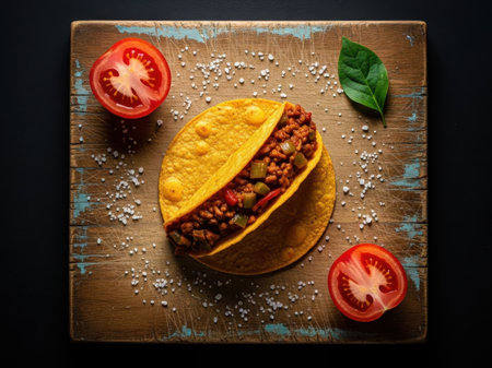 Taco with beans and tomatoes isolated on white backgroundの素材