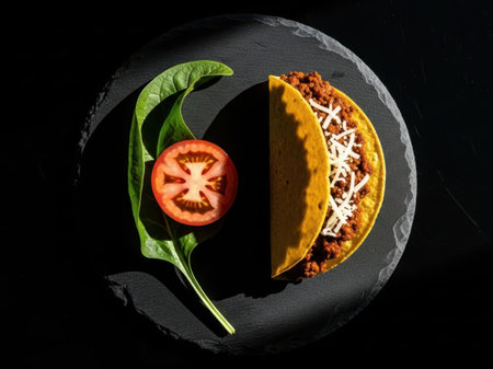 Taco with lettuce and tomato isolated on white backgroundの素材
