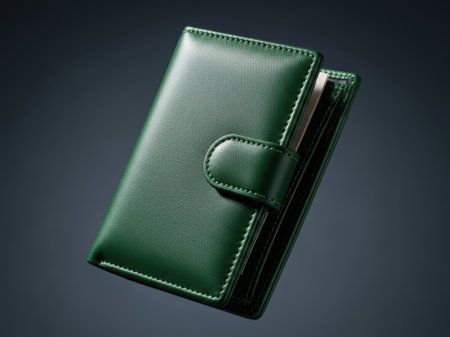 Green leather wallet isolated on white backgroundの素材