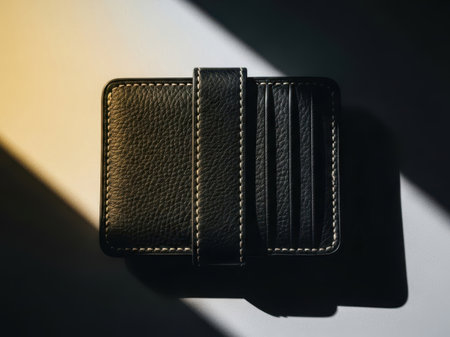 Black leather wallet with card slot, isolated on white backgroundの素材