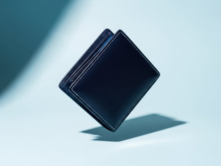 Black leather wallet isolated on white backgroundの素材