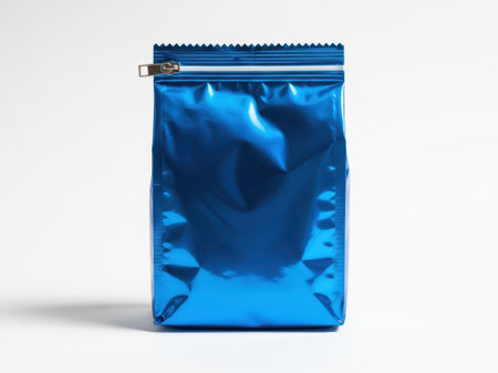 Blue foil zippered pouch isolated on white backgroundの素材