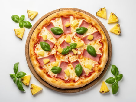 Delicious hawaiian pizza isolated on white backgroundの素材