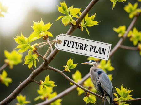 Future plan sign on tree branch isolated on white backgroundの素材