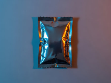 Square foil packet isolated on white backgroundの素材