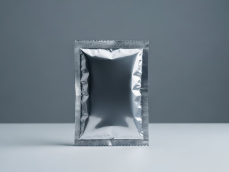 Silver foil packet isolated on white backgroundの素材