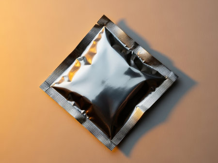 Single condom packet isolated on white backgroundの素材