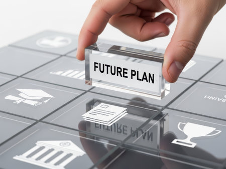 Hand holding future plan sign isolated on white backgroundの素材