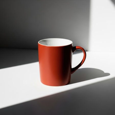 Red mug with white interior isolated on white backgroundの素材