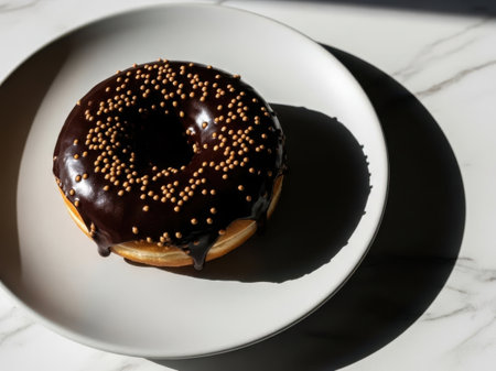 Chocolate donut with sprinkles isolated on white backgroundの素材