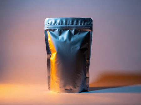 Silver foil pouch isolated on white backgroundの素材