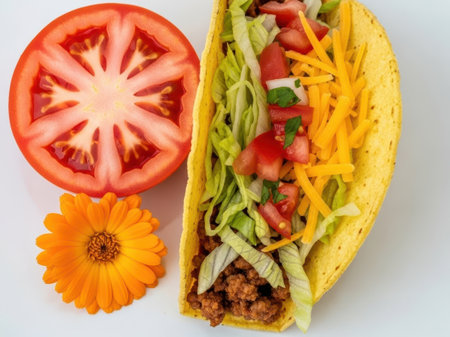 Taco with fresh ingredients isolated on white backgroundの素材