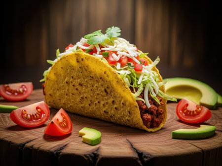 Taco with toppings isolated on white backgroundの素材