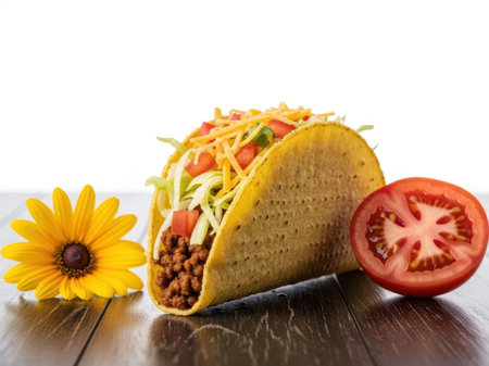 Taco with toppings isolated on white backgroundの素材
