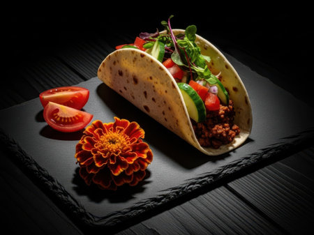 Taco with fresh ingredients isolated on white backgroundの素材