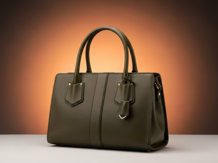 Green leather handbag isolated on white backgroundの素材