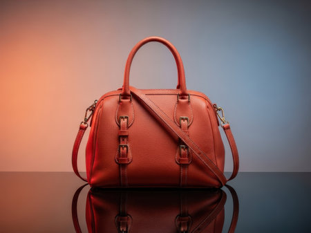 Red leather handbag isolated on white backgroundの素材