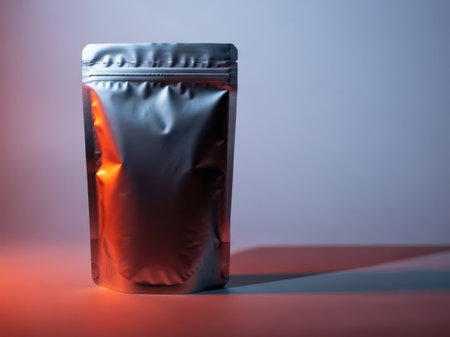 Silver foil pouch isolated on white backgroundの素材