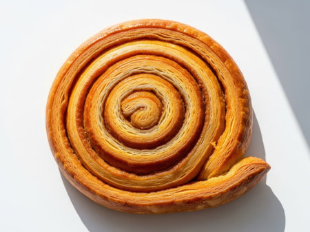 Golden pastry roll isolated on white backgroundの素材