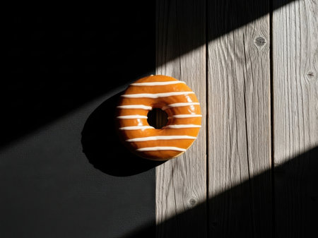 Orange striped donut isolated on white backgroundの素材