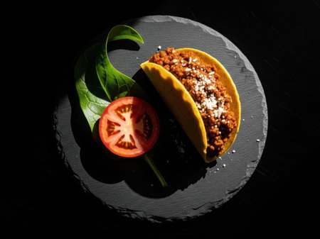 Taco with lettuce and tomato isolated on white backgroundの素材