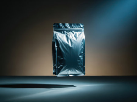 Silver foil pouch isolated on white backgroundの素材