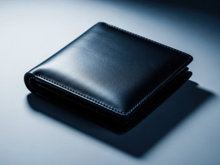 Black leather wallet isolated on white backgroundの素材