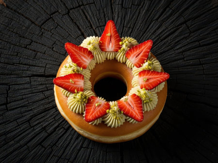 Strawberry donut isolated on white backgroundの素材