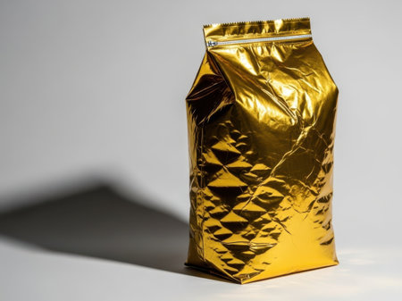 Golden foil pouch isolated on white backgroundの素材