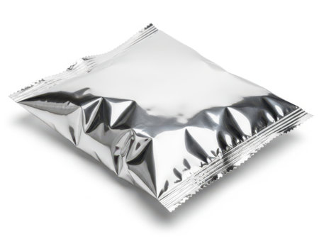 Silver foil packet isolated on white backgroundの素材
