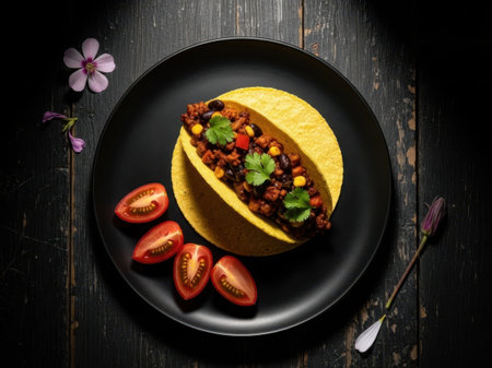 Taco with beans and corn isolated on white backgroundの素材