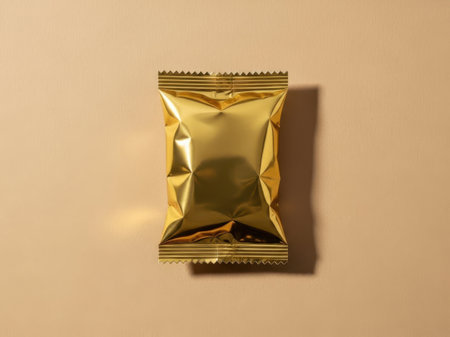 Gold foil packet isolated on white backgroundの素材