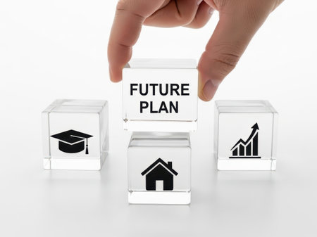 Future plan concept with cubes isolated on white backgroundの素材