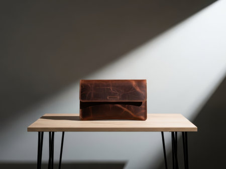 Wooden box on table isolated on white backgroundの素材