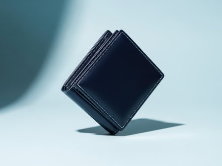 Black leather wallet isolated on white backgroundの素材
