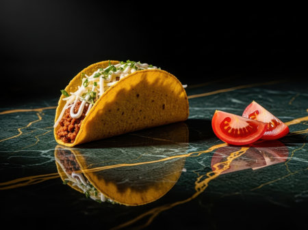 Taco with toppings isolated on white backgroundの素材