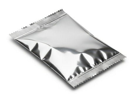 Silver foil packet isolated on white backgroundの素材