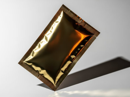 Gold foil packet isolated on white backgroundの素材