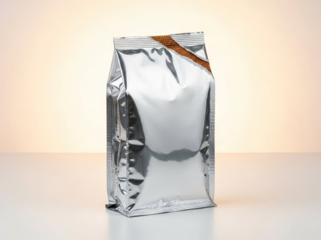 Silver foil coffee bag isolated on white backgroundの素材