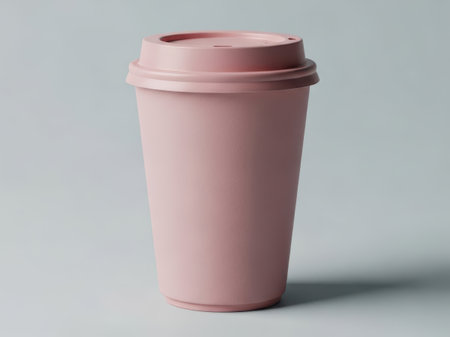 Pink disposable coffee cup isolated on white backgroundの素材
